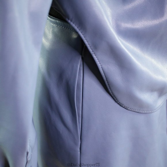 Jonathan Simkhai "Shaelyn" Faux Leather Powder Blue Cutout Shirt Dress - Picture 4 of 10